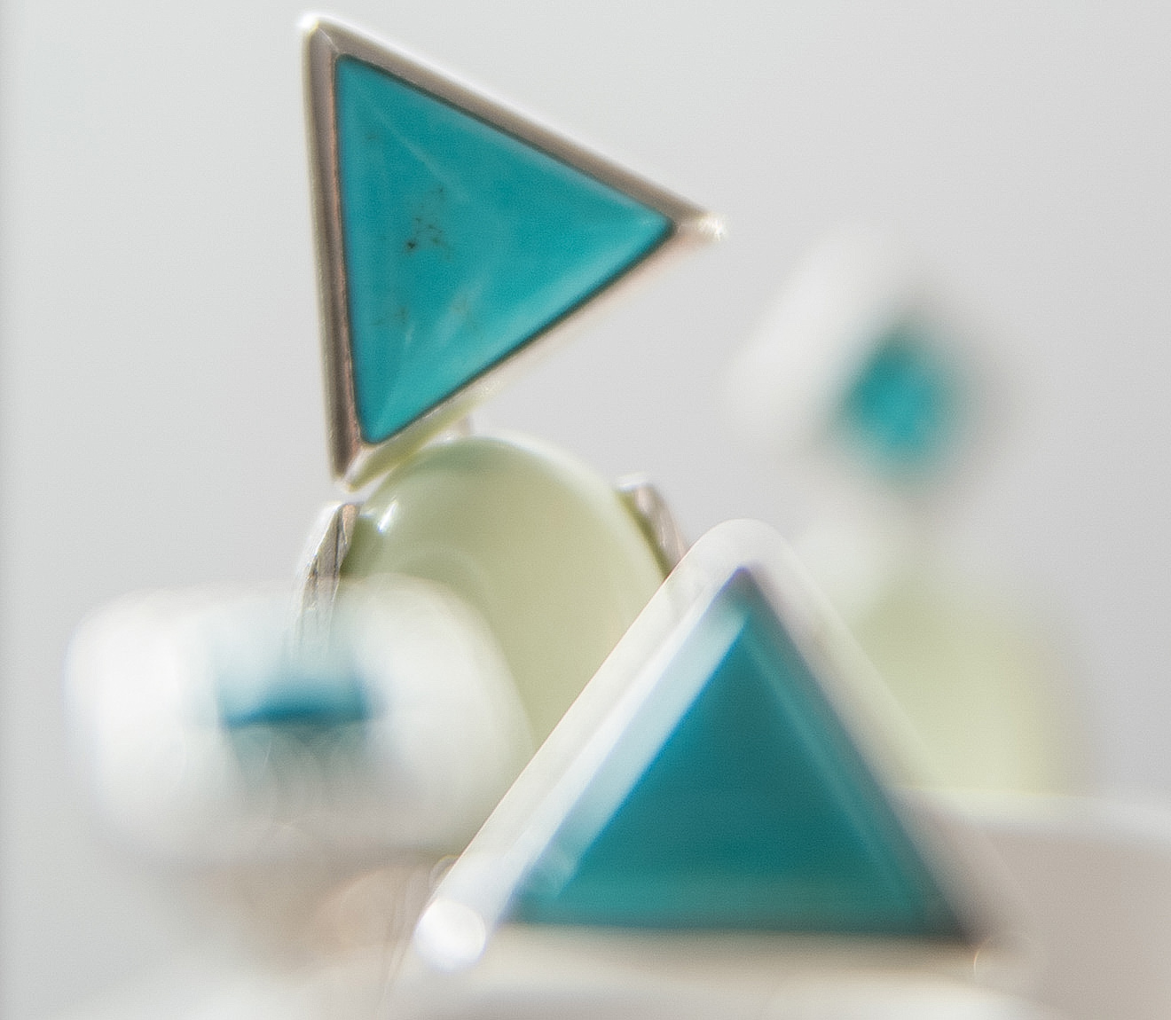 Triangular dualpurpose earrings,turquoise close up view,crisolemon,turquoise