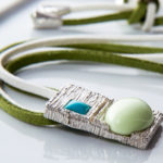 Rectangular alcantara necklace,close up view,crisolemon, turquoise